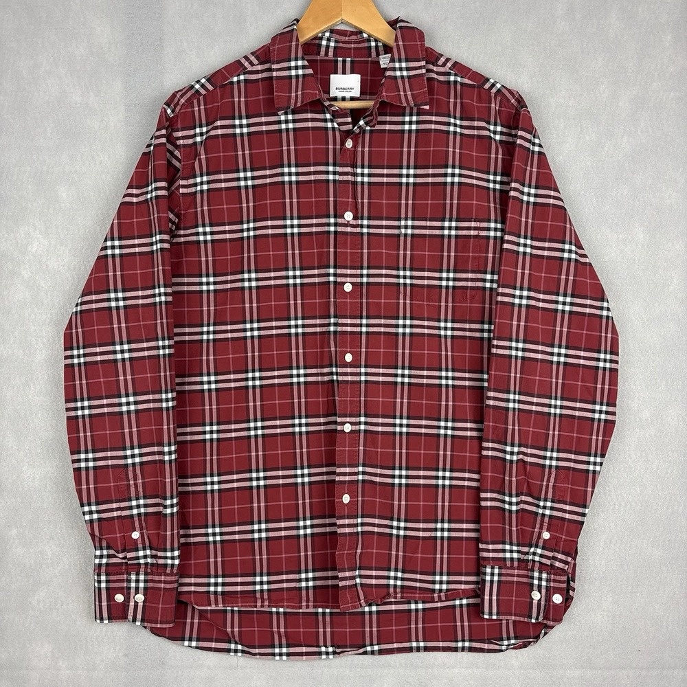 Burberry Button Up Shirt Men's XXL Red White House Nova Check Long Sleeve